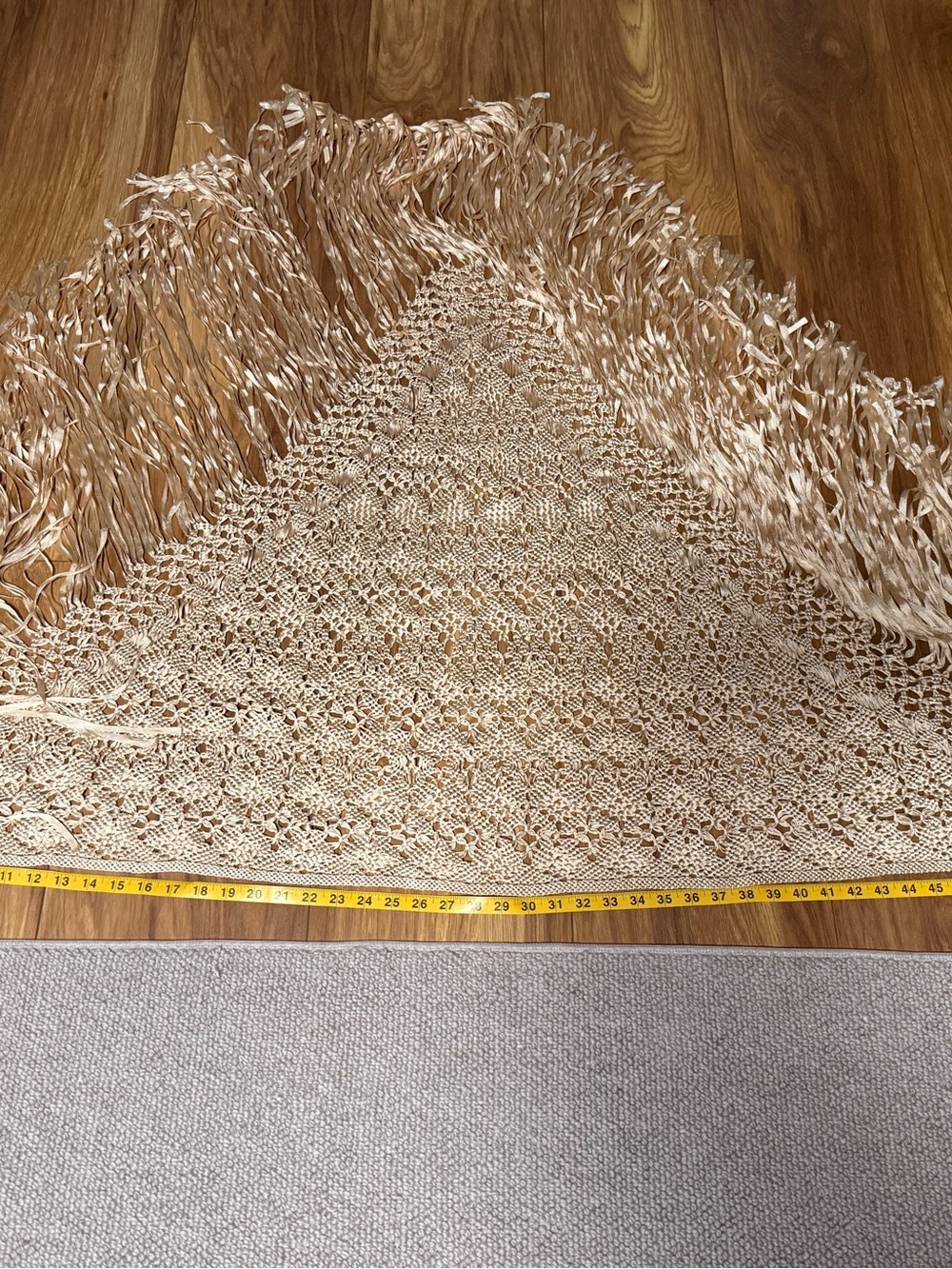 Hand-Knotted Macramé Fringe Triangle Shawl Wrap – Boho Festival Beige/Cream - Picture 7 of 10